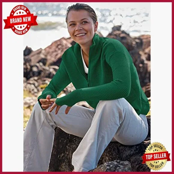 Long Sleeve Quarter Zip Pullover Sweater Ribbed Knit Thumb Hole Loose Fit - Picture 5 of 7